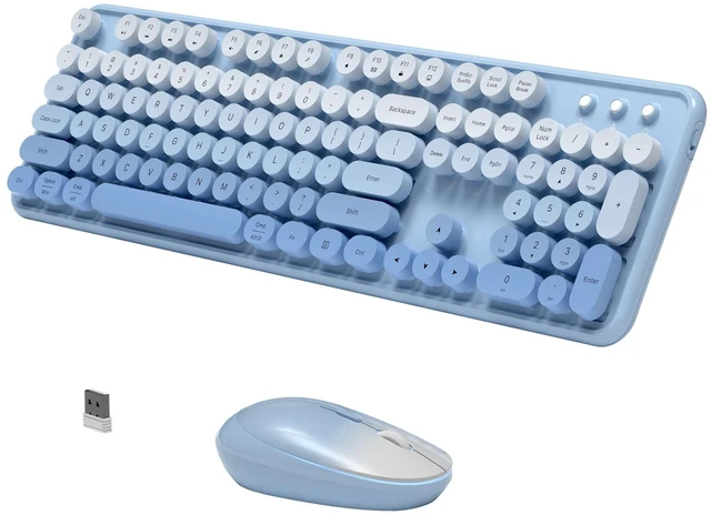 Main image of KEQTFT Colorful Wireless Computer Keyboard and Mouse, Blue Gradient