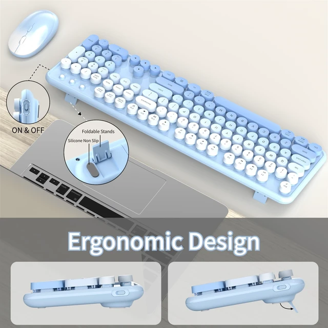 Alt view image 2 of 5 - KEQTFT Colorful Wireless Computer Keyboard and Mouse, Blue Gradient