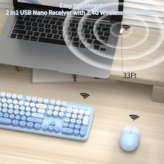 Alt view image 3 of 5 - KEQTFT Colorful Wireless Computer Keyboard and Mouse, Blue Gradient