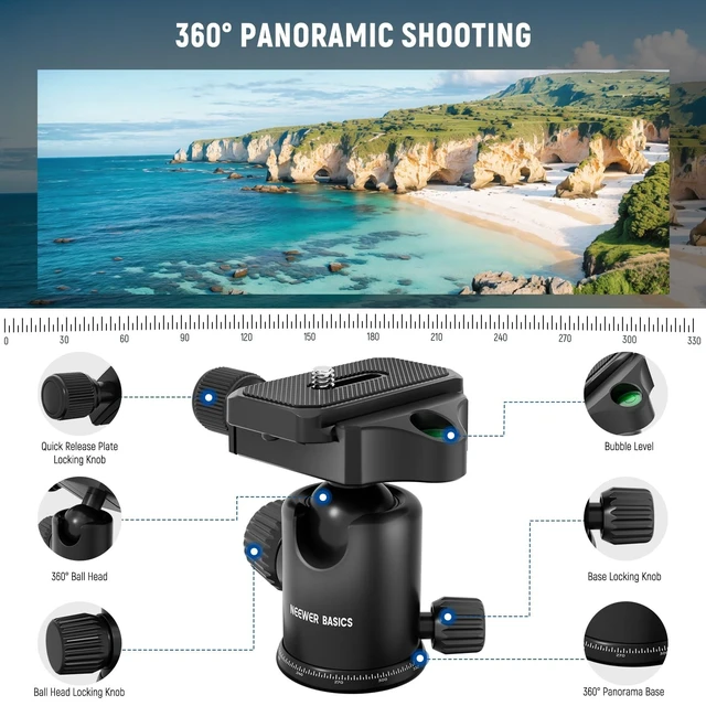 Alt view image 5 of 5 - NEEWER Basics Camera Tripod Monopod, 71" Aluminum Heavy Duty Portable Travel DSLR Cell Phone Stand with 360 Ball Head Cellphone Holder Mount Compatible with iPhone for Filming Video Recording, TP15