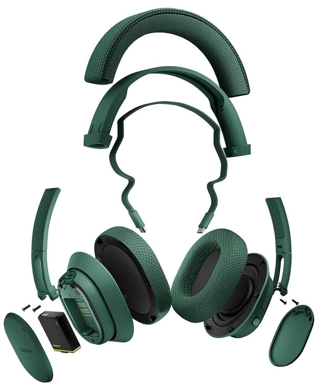 Alt view image 2 of 5 - Fairphone Fairbuds XL Forest Green Over-Ear Wireless Headphones with Active Noise Cancelling, aptX-HD 24-bit Audio, 30 H Battery, IP54 Weatherproof, Replaceable Parts