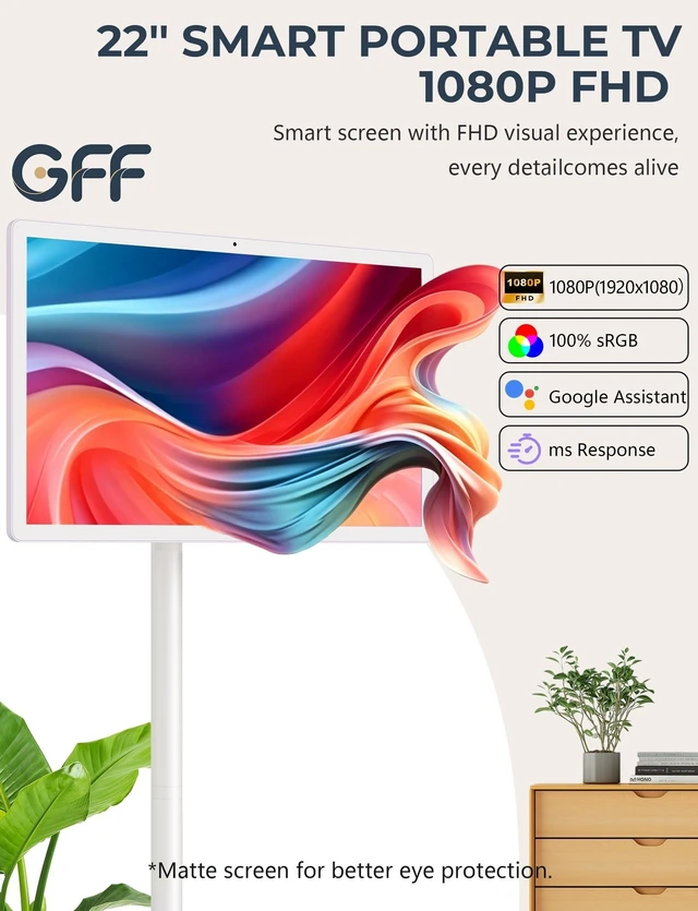 Alt view image 2 of 5 - GFF Smart Portable TV, Touch Screen on Wheels, EDLA Certified, 1080P,22inch