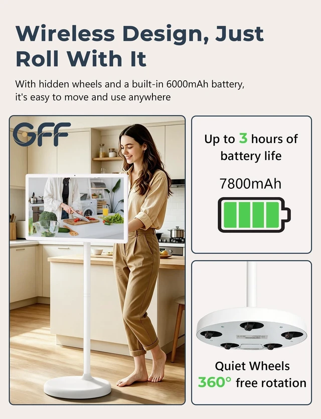 Alt view image 4 of 5 - GFF Smart Portable TV, Touch Screen on Wheels, EDLA Certified, 1080P,22inch