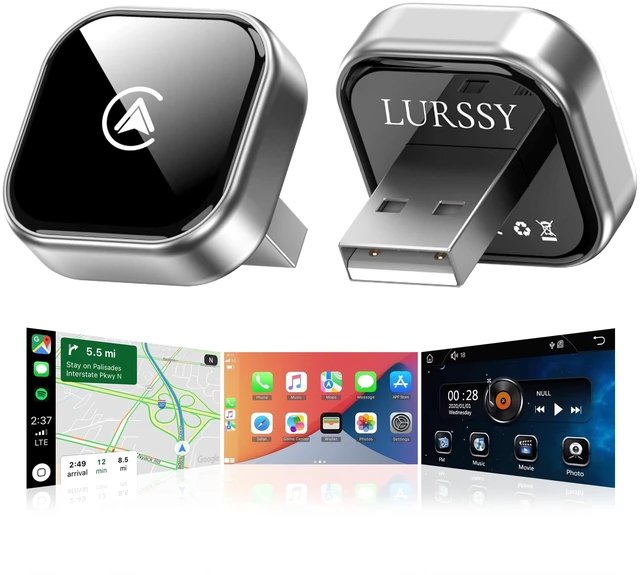 Main image of LURSSY Wireless Apple CarPlay Adapter - Upgraded 2026 Android Auto Adapter Having (2.4GHz+5.8GHz) Connection - Supports Both iPhone (iOS 10+) Android (11+), 2-in-1 Wired to Wireless Plug