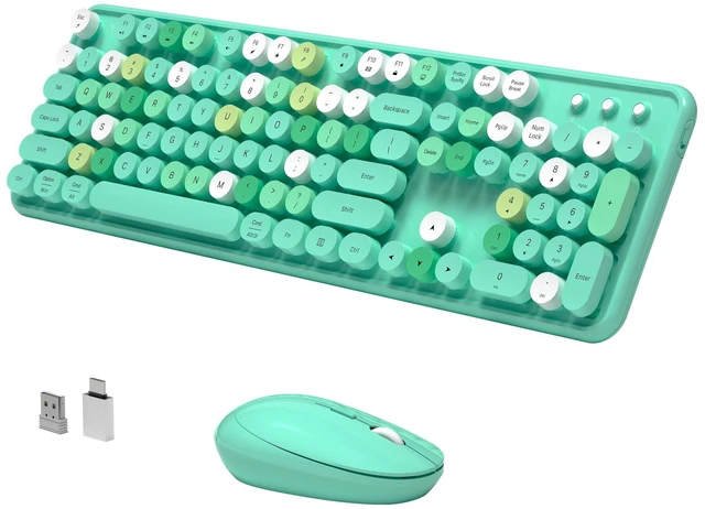 Main image of KEQTFT Colorful Wireless Keyboard and Mouse Combo, Green Colorful