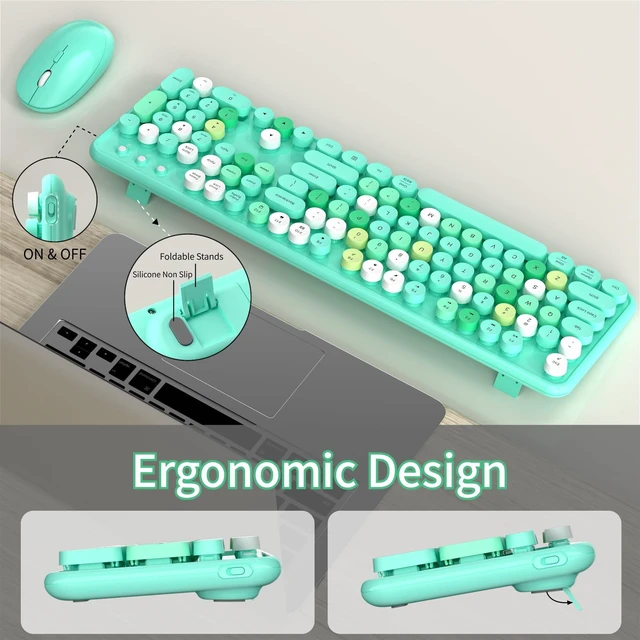 Alt view image 2 of 5 - KEQTFT Colorful Wireless Keyboard and Mouse Combo, Green Colorful