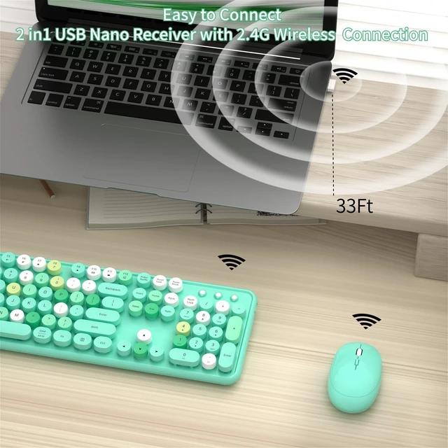 Alt view image 3 of 5 - KEQTFT Colorful Wireless Keyboard and Mouse Combo, Green Colorful
