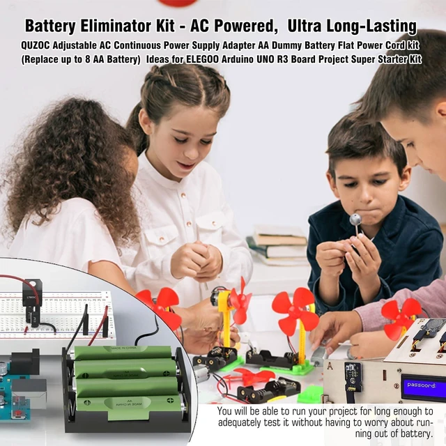 Alt view image 2 of 5 - Adjustable AC Continuous Power Supply Adapter AA Dummy Battery kit (Replace up to 8 AA Battery) for Doorbells/thermostats/LED Light/Decorations