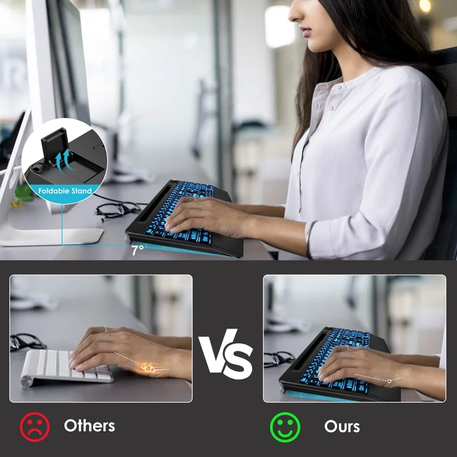 Alt view image 3 of 5 - YSKOOL USB C(Type C)/USB A Wired Large Print Keyboard with Quiet Scissor Keys7 Colored Backlits Phone Holder &Volume Knob and Wrist Rest, Full Size Keyboard for MacBook,Mac,Windows Laptop Pc, Black