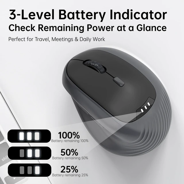 Alt view image 2 of 5 - PYP Ergonomic Vertical Wireless Mouse, Bluetooth 5.2/5.0 & 2.4G Tri-Mode, Type-C Rechargeable with Power Display, 6-Level Adjustable 8,000 DPI, Lightweight Quiet Click for Laptop Mac - Matte Bl