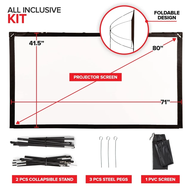 Alt view image 2 of 5 - Modern Innovations 80 Inch HD Outdoor Movie Screen, Portable Outdoor Projector Screen and Stand for Indoor or Backyard Use, Foldable Frame, Movie Projection Screens for Travel, Camping, Family Movies