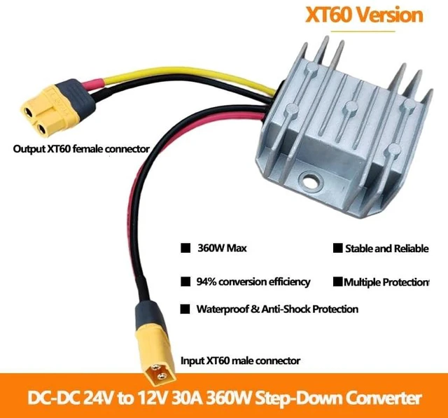 Alt view image 3 of 5 - XT60 24V to 12V Voltage Converter 30A 360W Regulator Step Down to 12VDC Waterproof DC Convert Reducer Power Supply Transformer Module for Golf Cart Scooters Trucks