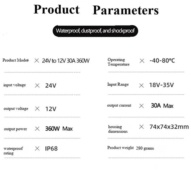 Alt view image 4 of 5 - XT60 24V to 12V Voltage Converter 30A 360W Regulator Step Down to 12VDC Waterproof DC Convert Reducer Power Supply Transformer Module for Golf Cart Scooters Trucks