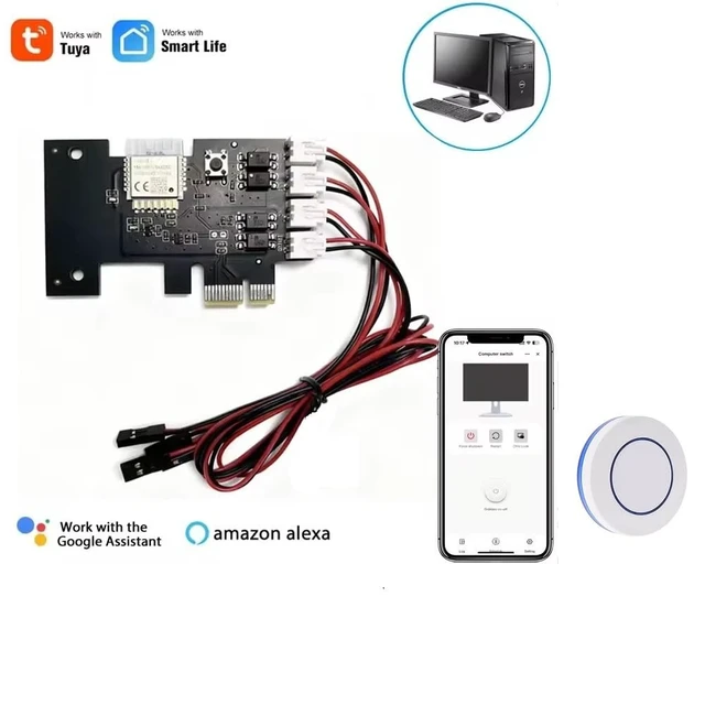 Alt view image 2 of 5 - MHCOZY Smart External PC Power Button, WiFi Wireless Remote Switch, PCIe Card for Computer Motherboard, On/Off/Reset, Compatible with Alexa