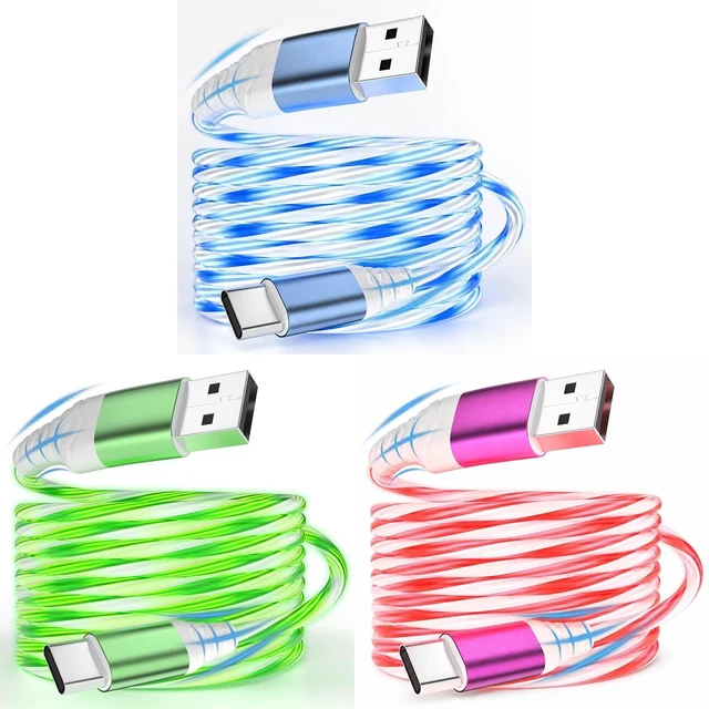 Main image of Atsidexa 3-Pack 6.6FT USB C Flowing LED Charging Cable, Light Up Charger Cord for iPhone 17/16/15, Samsung, iPad, Android, and More, Charge & Sync (Blue, Green, Pink with Red Light)