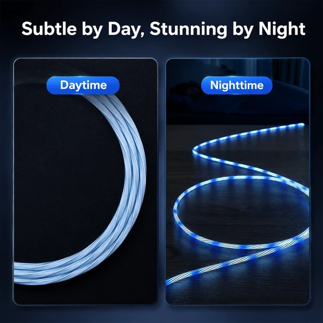 Alt view image 2 of 5 - Atsidexa 3-Pack 6.6FT USB C Flowing LED Charging Cable, Light Up Charger Cord for iPhone 17/16/15, Samsung, iPad, Android, and More, Charge & Sync (Blue, Green, Pink with Red Light)
