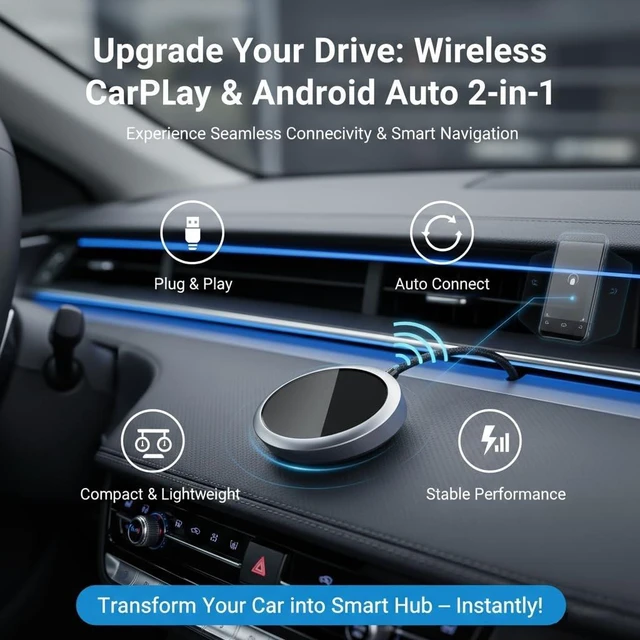 Alt view image 2 of 5 - GPY 2-in-1 Wireless CarPlay Adapter 2026 for Apple & Android Auto Adapter