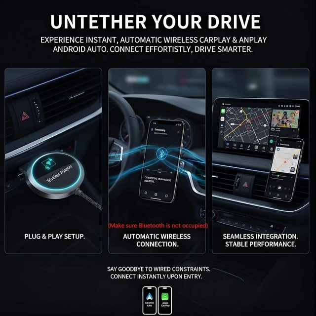 Alt view image 3 of 5 - GPY 2-in-1 Wireless CarPlay Adapter 2026 for Apple & Android Auto Adapter