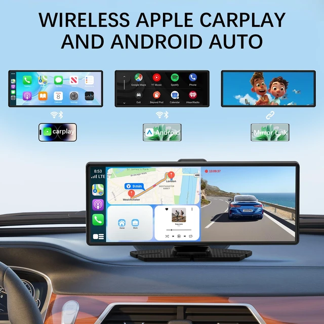 Alt view image 2 of 5 - Carplay Screen for Car Portable CarPlay & Android Auto 10.26" 4K 350 Rotation Dash Cam Carplay