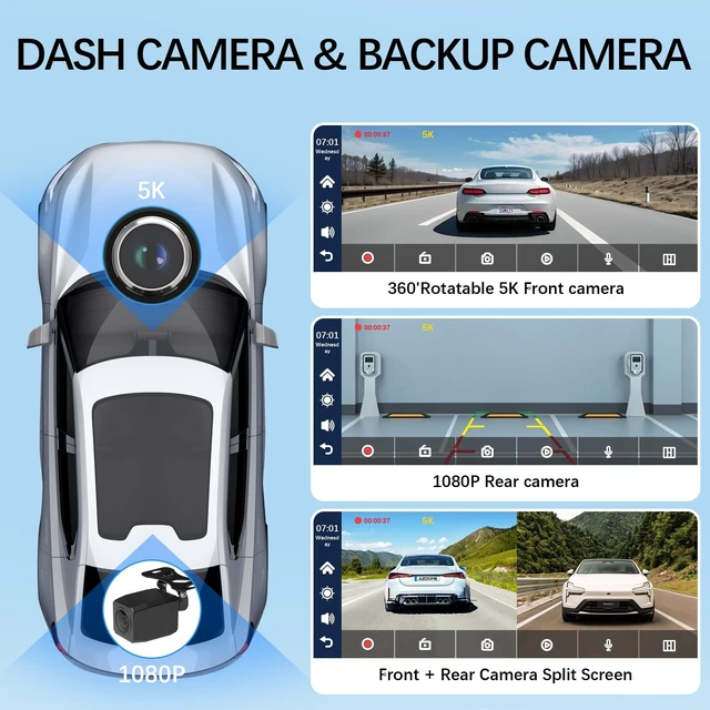 Alt view image 3 of 5 - Carplay Screen for Car Portable CarPlay & Android Auto 10.26" 4K 350 Rotation Dash Cam Carplay