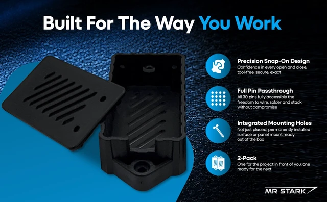 Alt view image 4 of 5 - Premium ESP32 Computer Case, 2-Pack, Inject Molded, Passthrough (Black)