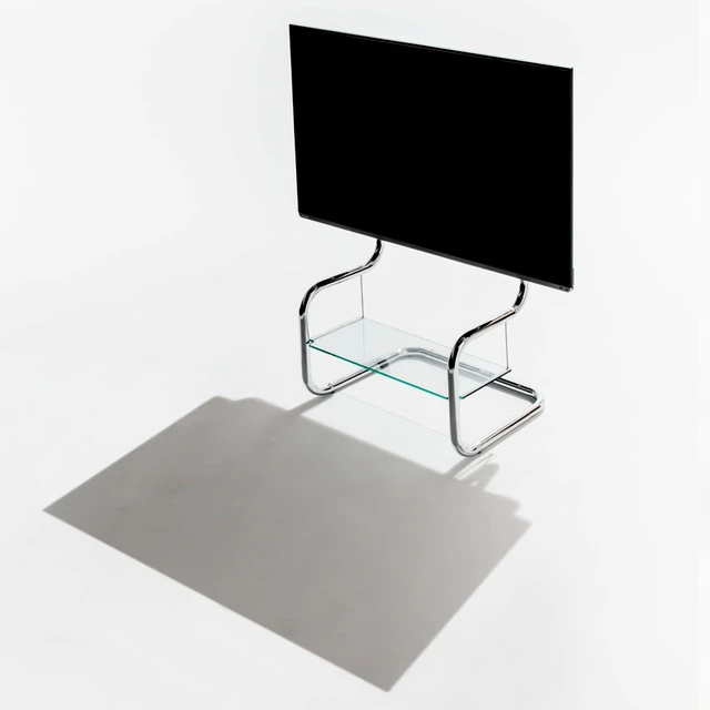 Main image of zeitgeist TV Stand Modern Minimalist Glass Shelf Floor Stand Metal up to 65 inch for Living Room Corner Height Adjustable Mount with HDMI, Antenna, Power Cables pre-Installed Chrome/Silver