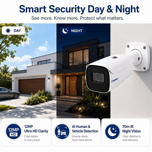 Alt view image 3 of 5 - GeoVision GV-GBL12811 12MP Outdoor Bullet IP Camera, 4.3X Motorized Zoom, AI Perimeter Protection, Human & Vehicle Classification, Smart Night Vision, IP67 Waterproof, IK10 Vandal-Resistant