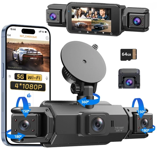 Main image of Dash Cam Front and Rear Wireless, 4 Channel Dash Camera for Cars, 4K Dash Cam with 5G WiFi, 64GB Card & Night Vision