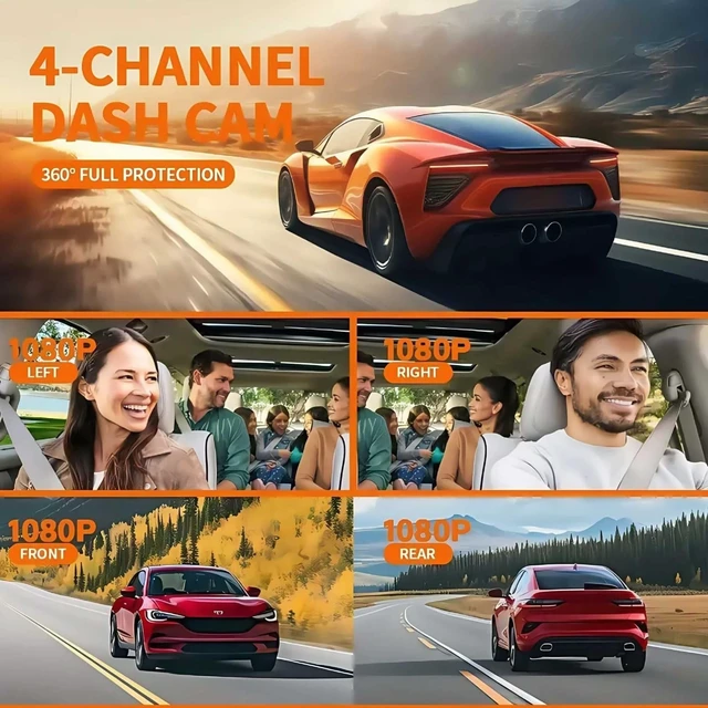Alt view image 3 of 5 - Dash Cam Front and Rear Wireless, 4 Channel Dash Camera for Cars, 4K Dash Cam with 5G WiFi, 64GB Card & Night Vision