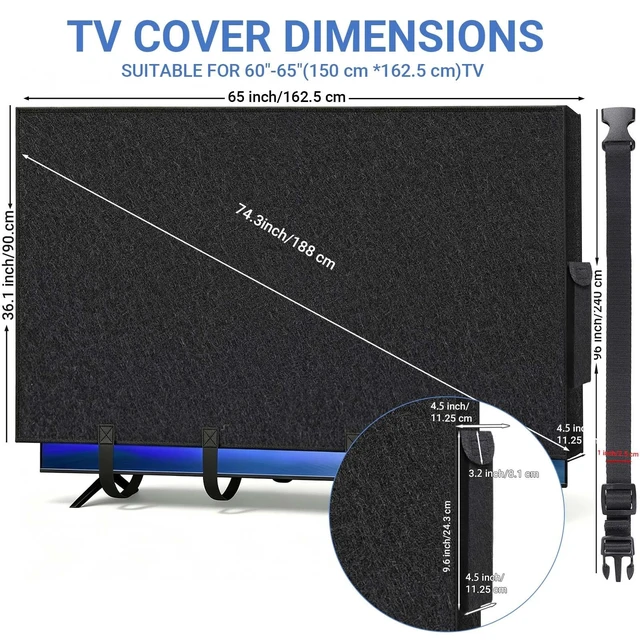 Alt view image 2 of 5 - TV Cover for Moving 60"-65" TV, Anti-Scratch TV Screen Dust Cover, Felt Television Protector Cover with Bottom Strap and 2 Nylon Backpack Straps for Protection TV,Moving,Home Renovation,Pet Scratch