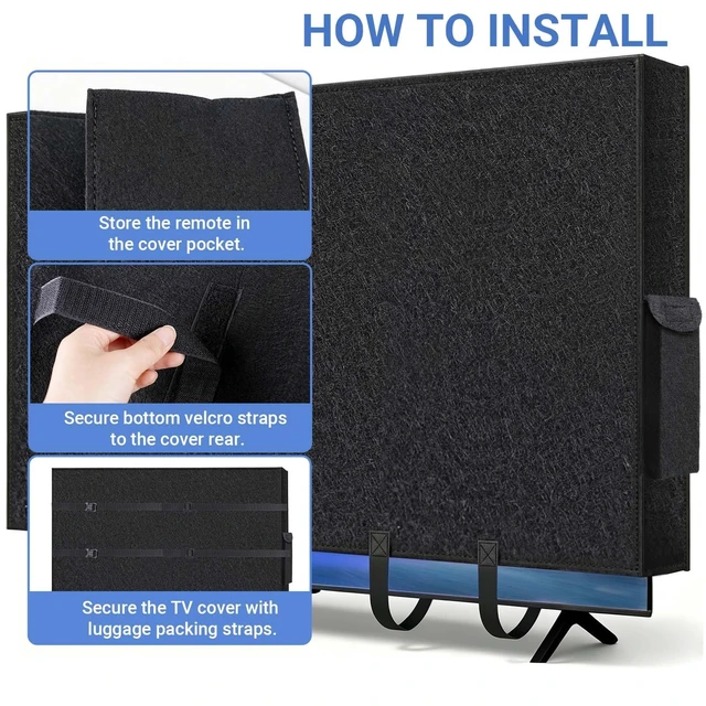 Alt view image 3 of 5 - TV Cover for Moving 60"-65" TV, Anti-Scratch TV Screen Dust Cover, Felt Television Protector Cover with Bottom Strap and 2 Nylon Backpack Straps for Protection TV,Moving,Home Renovation,Pet Scratch