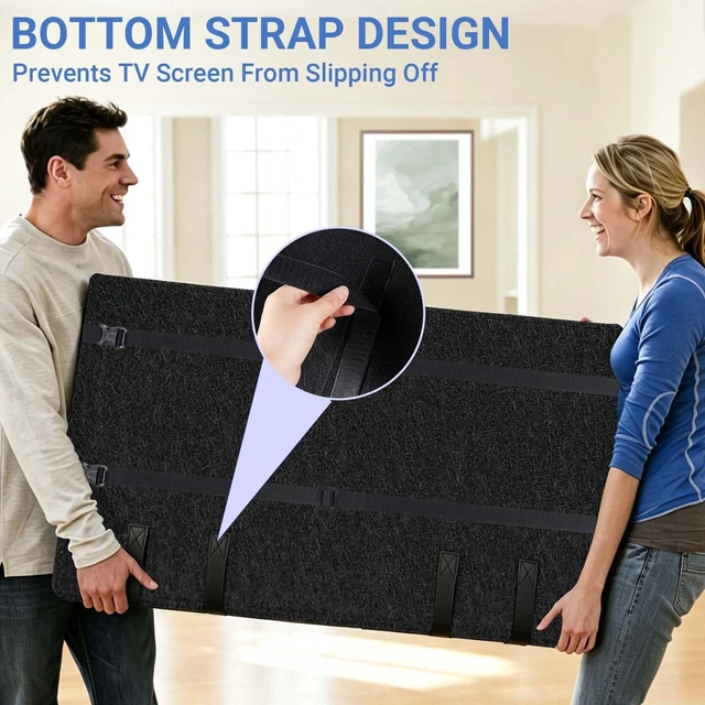 Alt view image 4 of 5 - TV Cover for Moving 60"-65" TV, Anti-Scratch TV Screen Dust Cover, Felt Television Protector Cover with Bottom Strap and 2 Nylon Backpack Straps for Protection TV,Moving,Home Renovation,Pet Scratch