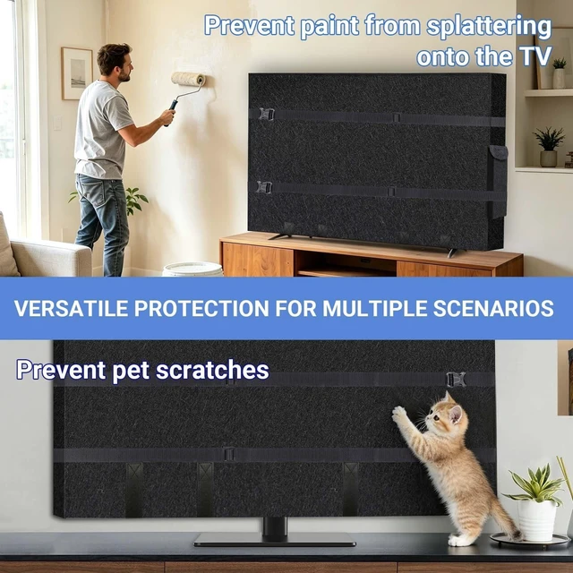 Alt view image 5 of 5 - TV Cover for Moving 60"-65" TV, Anti-Scratch TV Screen Dust Cover, Felt Television Protector Cover with Bottom Strap and 2 Nylon Backpack Straps for Protection TV,Moving,Home Renovation,Pet Scratch
