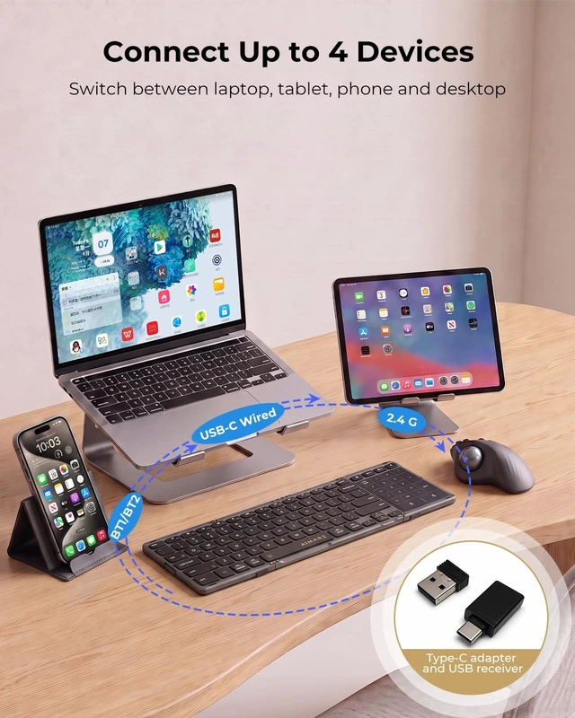 Alt view image 5 of 5 - AIMARZ AF01 Foldable Keyboard, Full-Size Keys, Touchpad/Number Pad, Black
