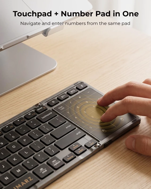Alt view image 4 of 5 - AIMARZ AF01 Foldable Keyboard, Full-Size Keys, Touchpad/Number Pad, Black