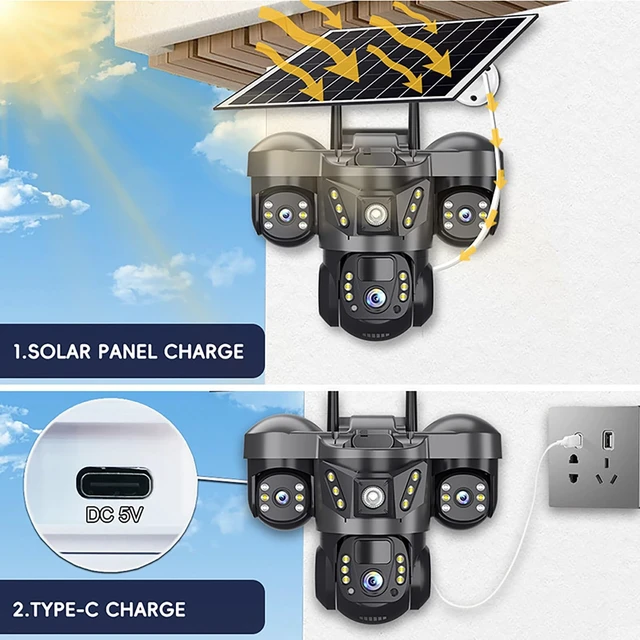 Alt view image 4 of 5 - HIFAM Solar Security Camera with 3 Lenses