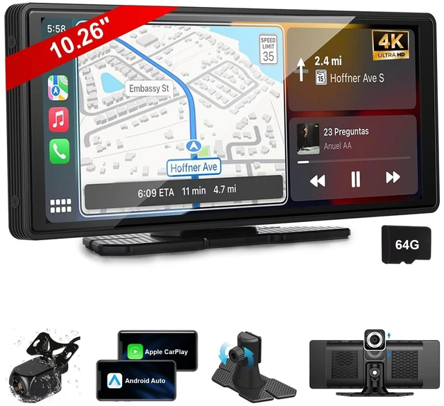 Main image of Portable Wireless Carplay Screen Monitor 4K Front Dash &1080P Backup Camera