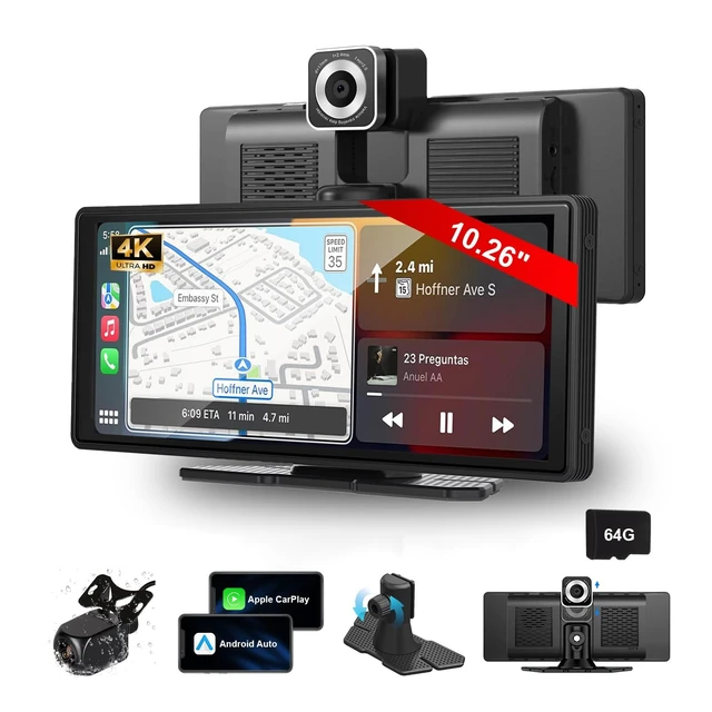 Alt view image 2 of 5 - Portable Wireless Carplay Screen Monitor 4K Front Dash &1080P Backup Camera