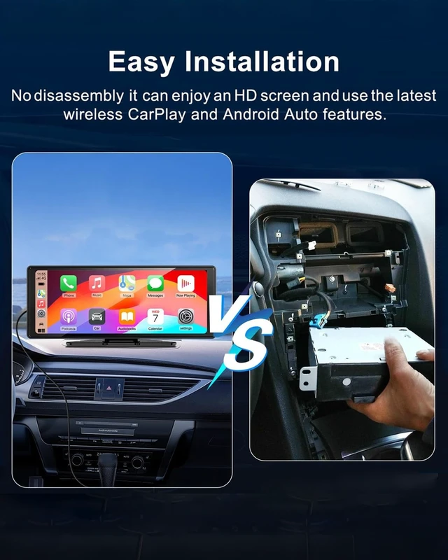 Alt view image 4 of 5 - Portable Wireless Carplay Screen Monitor 4K Front Dash &1080P Backup Camera