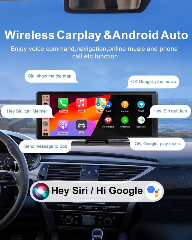 Alt view image 5 of 5 - Portable Wireless Carplay Screen Monitor 4K Front Dash &1080P Backup Camera