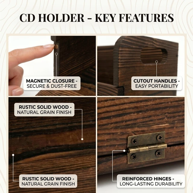 Alt view image 5 of 5 - 2-Pack Solid Wood CD Storage Boxes, Holds 70 Pcs, CD storage rack Stackable