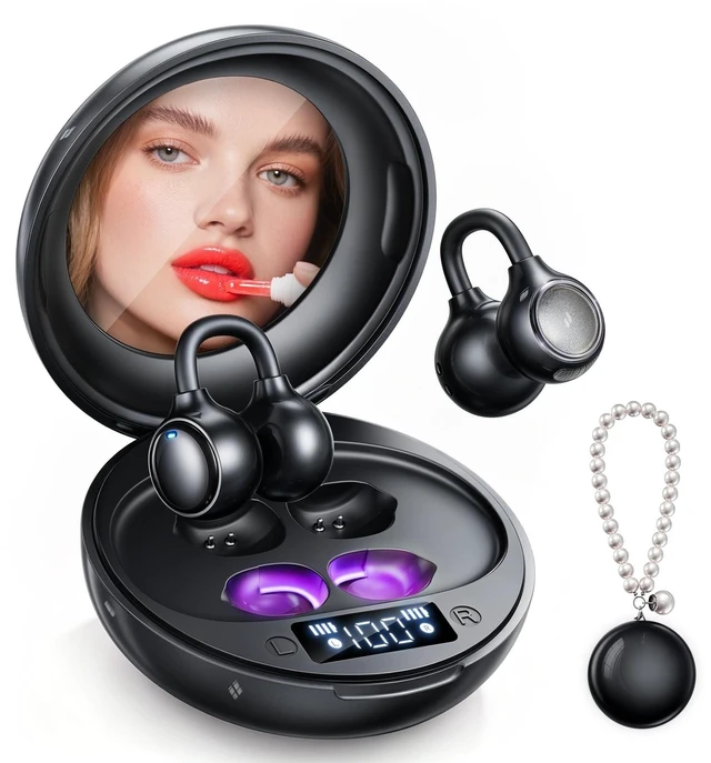 Main image of CHENRUIDA Open Ear Clip On Earbuds Wireless Headphones with Mirror(Black)