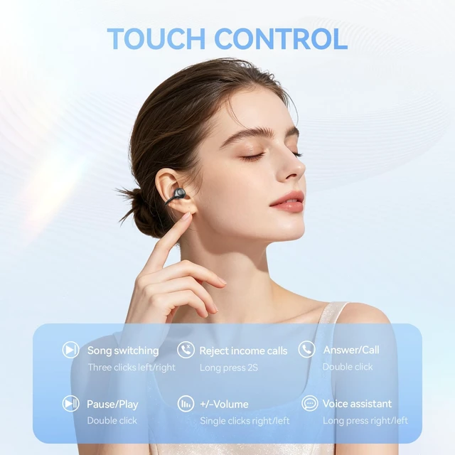 Alt view image 3 of 5 - CHENRUIDA Open Ear Clip On Earbuds Wireless Headphones with Mirror(Black)