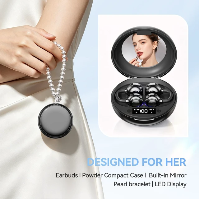 Alt view image 2 of 5 - CHENRUIDA Open Ear Clip On Earbuds Wireless Headphones with Mirror(Black)