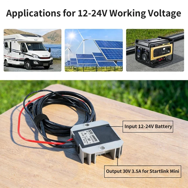 Alt view image 2 of 5 - HIITIO Starlink Mini 12V/24V to 30V Step Up Power Cable, DC Converter Adapter for Starlink Mini Router, 9V-28V Input to Stable 30V 105W Output, Waterproof Power Supply for RV, Van, Truck & Off-Grid