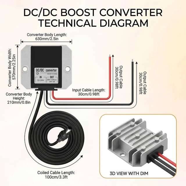 Alt view image 3 of 5 - HIITIO Starlink Mini 12V/24V to 30V Step Up Power Cable, DC Converter Adapter for Starlink Mini Router, 9V-28V Input to Stable 30V 105W Output, Waterproof Power Supply for RV, Van, Truck & Off-Grid