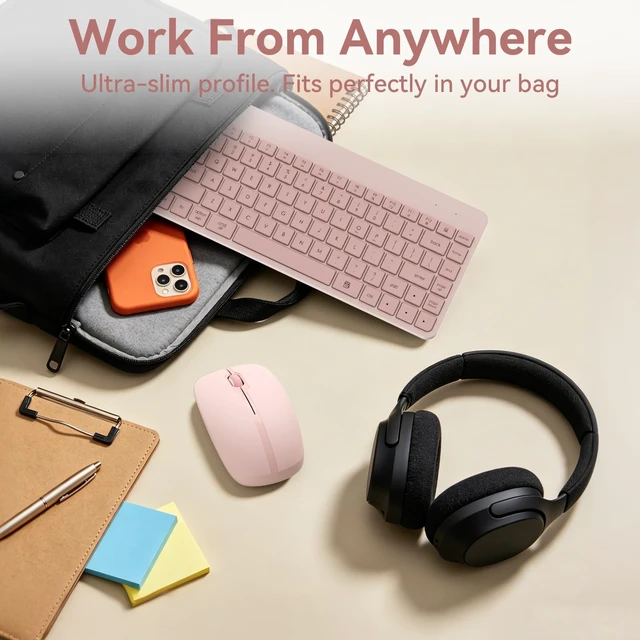 Alt view image 3 of 5 - MangoEra Compact Wireless Keyboard and Mouse Combo, 2.4G USB, Pink