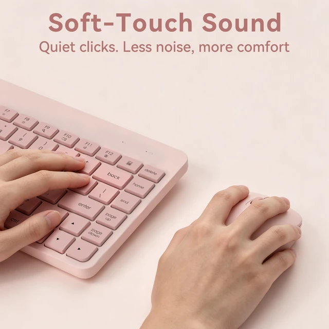 Alt view image 4 of 5 - MangoEra Compact Wireless Keyboard and Mouse Combo, 2.4G USB, Pink