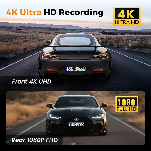 Alt view image 2 of 5 - 4K+1080P Dash Cam Front and Rear,64GB Card Included,5.8GHz WiFi Dash Camera for Cars,App up to 20MB/s Fastest Download,G-Sensor,Night Vision,24h Parking Monitoring,Loop Recording,170 Wide Angle