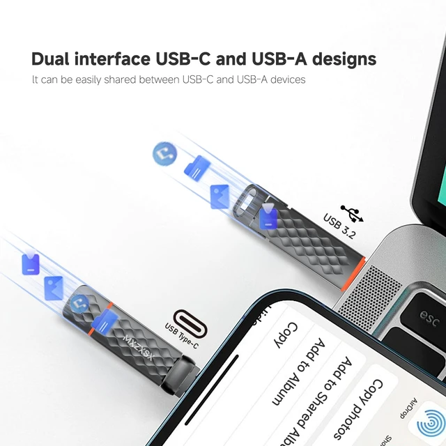 Alt view image 2 of 5 - MXZXSX 1800GB External SSD Thumb Drive Up to 550MB/s USB Flash Drive,USB 3.2 + Type C, for iPhone 15/16/PS4/Android Phone/Tablet/Windows/Mac, Zinc Alloy Body